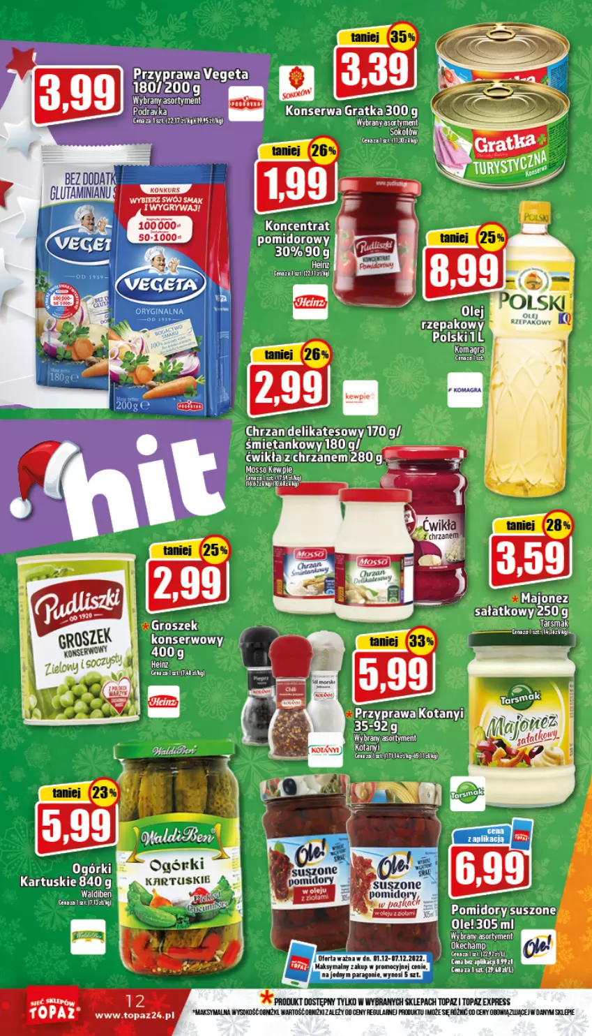 Gazetka promocyjna Topaz - Gazetka - ważna 01.12 do 07.12.2022 - strona 12 - produkty: Gin, Gra, Gry, Podravka, Ser, Sok, Top, Vegeta