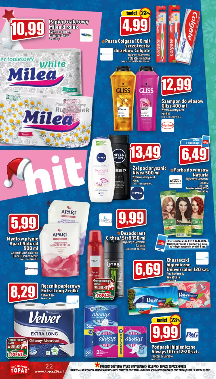 Gazetka promocyjna Topaz - Gazetka - ważna 01.12 do 07.12.2022 - strona 22 - produkty: Colgate, LG, Papier, Ręcznik, Szczoteczka, Top