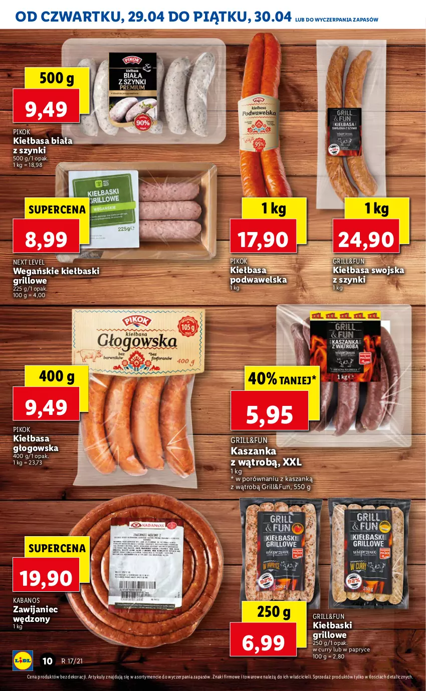 Gazetka promocyjna Lidl - GAZETKA - ważna 29.04 do 30.04.2021 - strona 10 - produkty: Grill, Kabanos, Kasza, Kaszanka, Kiełbasa, Kiełbasa biała, Kiełbasa głogowska, Kiełbasa podwawelska, PIKOK, Por, Wawel