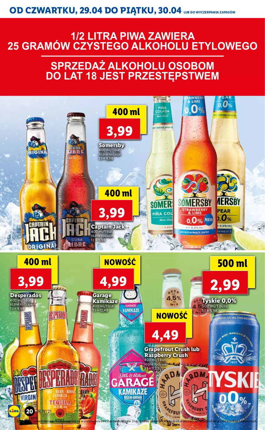 Gazetka promocyjna Lidl - GAZETKA - ważna 29.04 do 30.04.2021 - strona 20 - produkty: Captain Jack, Desperados, Gra, Somersby, Tyskie