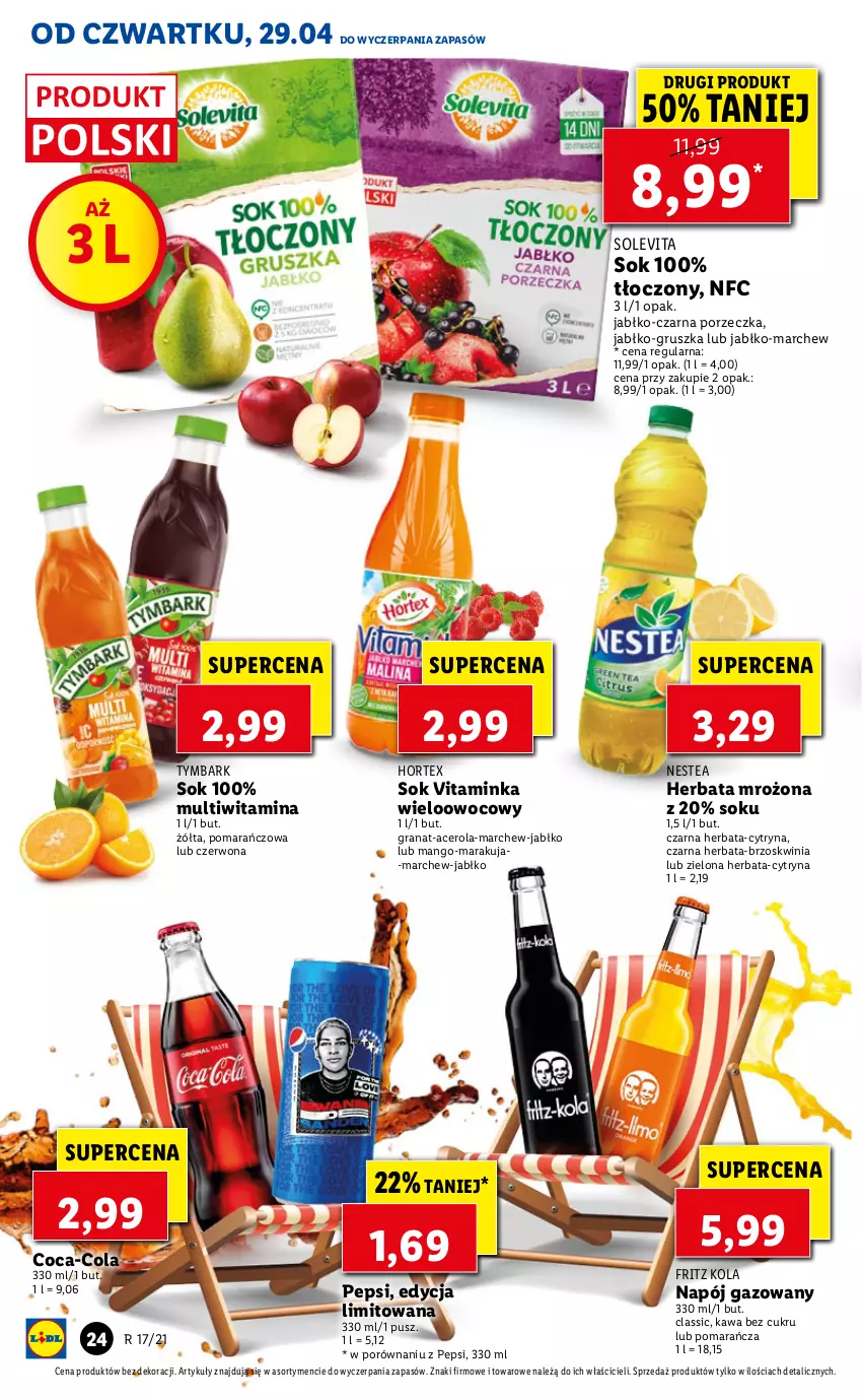 Gazetka promocyjna Lidl - GAZETKA - ważna 29.04 do 30.04.2021 - strona 24 - produkty: Acer, Coca-Cola, Gra, Granat, Herbata, Hortex, Inka, Kawa, Mango, Napój, Napój gazowany, Nestea, Pepsi, Por, Sok, Tymbark