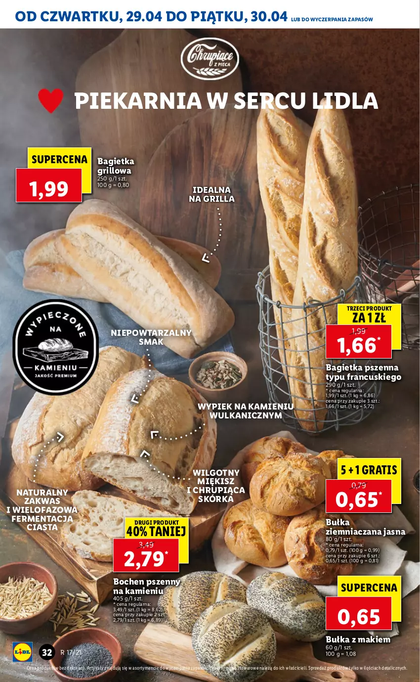 Gazetka promocyjna Lidl - GAZETKA - ważna 29.04 do 30.04.2021 - strona 32 - produkty: Bagietka, Bagietka pszenna, Bułka, Fa, Gra, Grill, LG, Ser