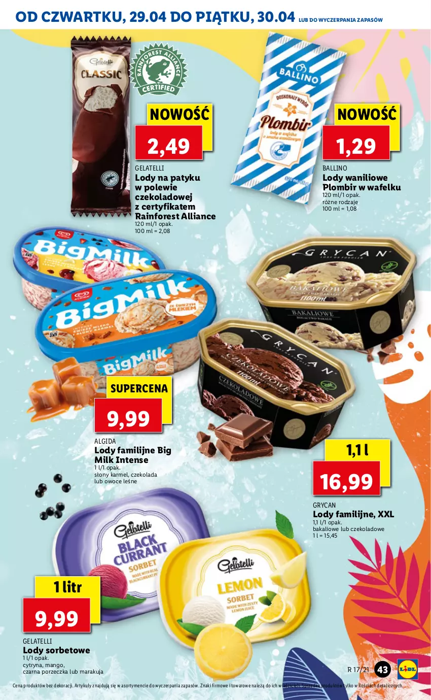 Gazetka promocyjna Lidl - GAZETKA - ważna 29.04 do 30.04.2021 - strona 43 - produkty: Algida, Big Milk, Czekolada, Fa, Gry, LG, Lody, Mango, Owoce, Por