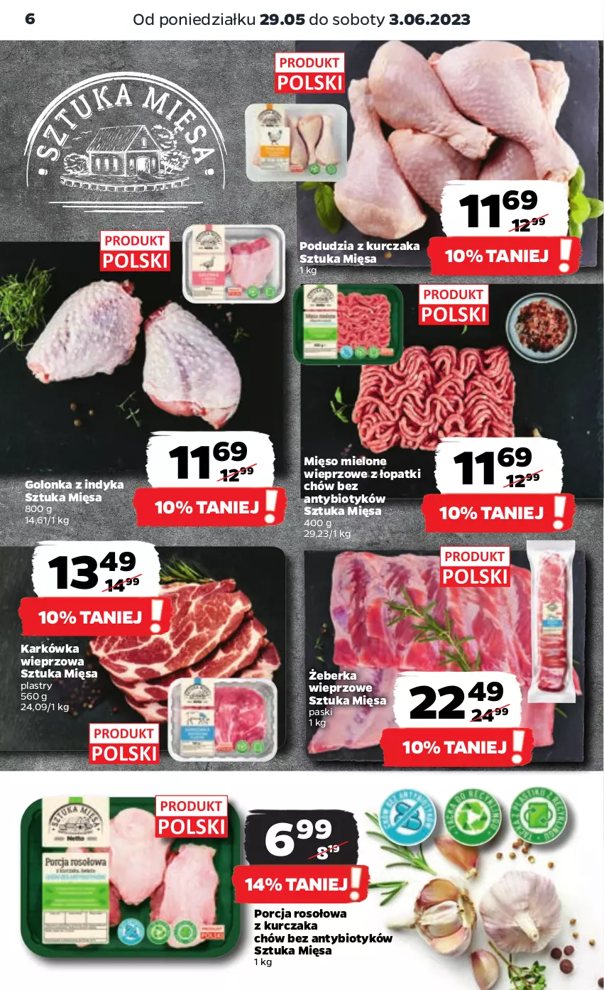 Gazetka promocyjna Netto - Artykuły spożywcze - ważna 29.05 do 03.06.2023 - strona 6 - produkty: Golonka z indyka, Karkówka wieprzowa, Kurczak, Mięso, Mięso mielone, Por