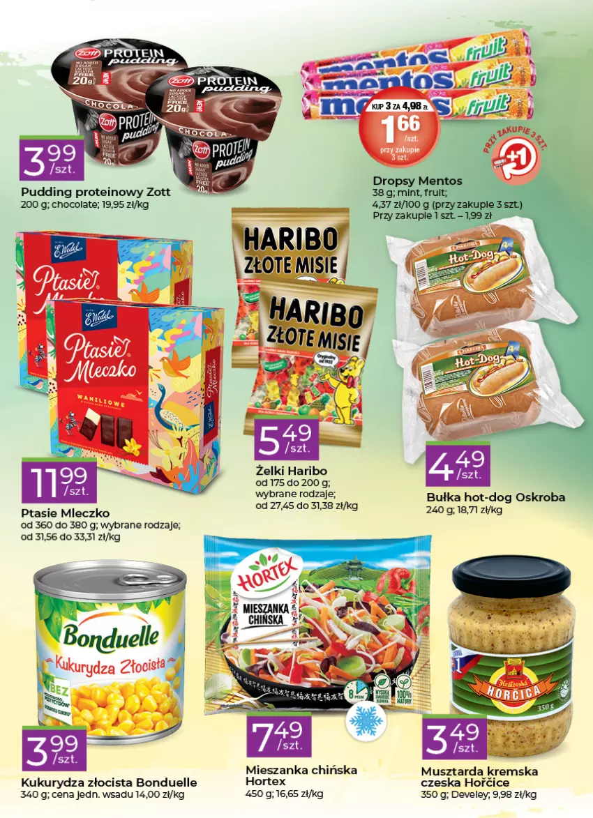 Gazetka promocyjna Stokrotka - Stokrotka Express - ważna 30.06 do 06.07.2022 - strona 3 - produkty: Bonduelle, Bułka, Fa, Haribo, Hortex, Kukurydza, Mentos, Mleczko, Mus, Musztarda, Ptasie mleczko, Pudding, Zott