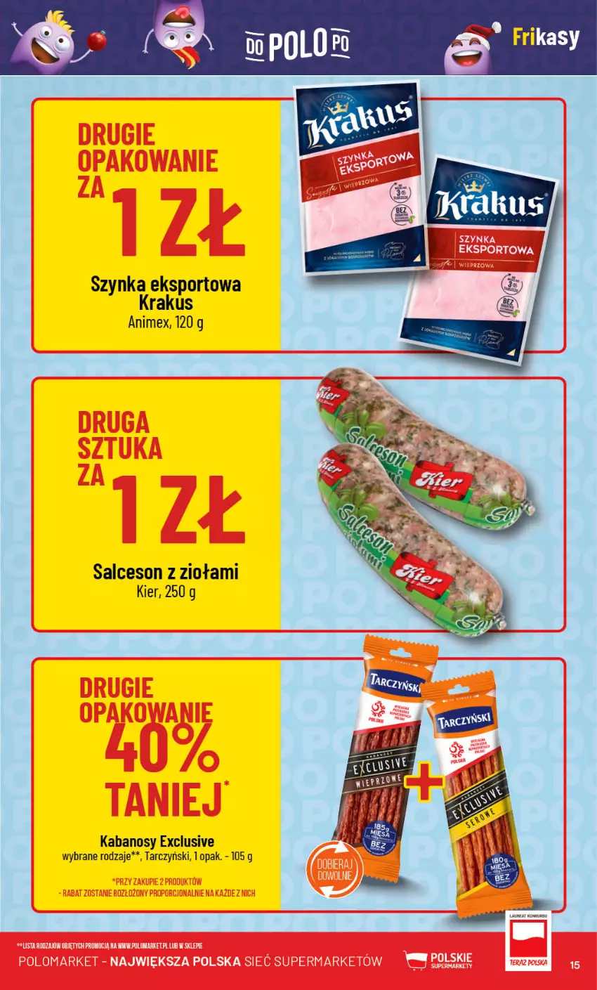 Gazetka promocyjna PoloMarket - Gazetka pomocyjna - ważna 29.11 do 05.12.2023 - strona 15 - produkty: Kabanos, Krakus, Por, Salceson, Sport, Szynka, Tarczyński