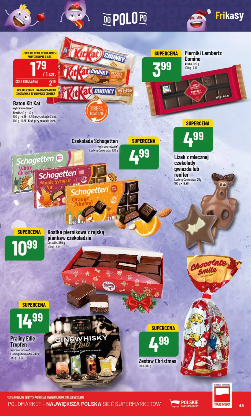 Gazetka promocyjna PoloMarket - Gazetka pomocyjna - ważna 29.11 do 05.12.2023 - strona 43 - produkty: Baton, Czekolada, Gwiazda, Kit Kat, Piernik, Praliny, Renifer, Schogetten