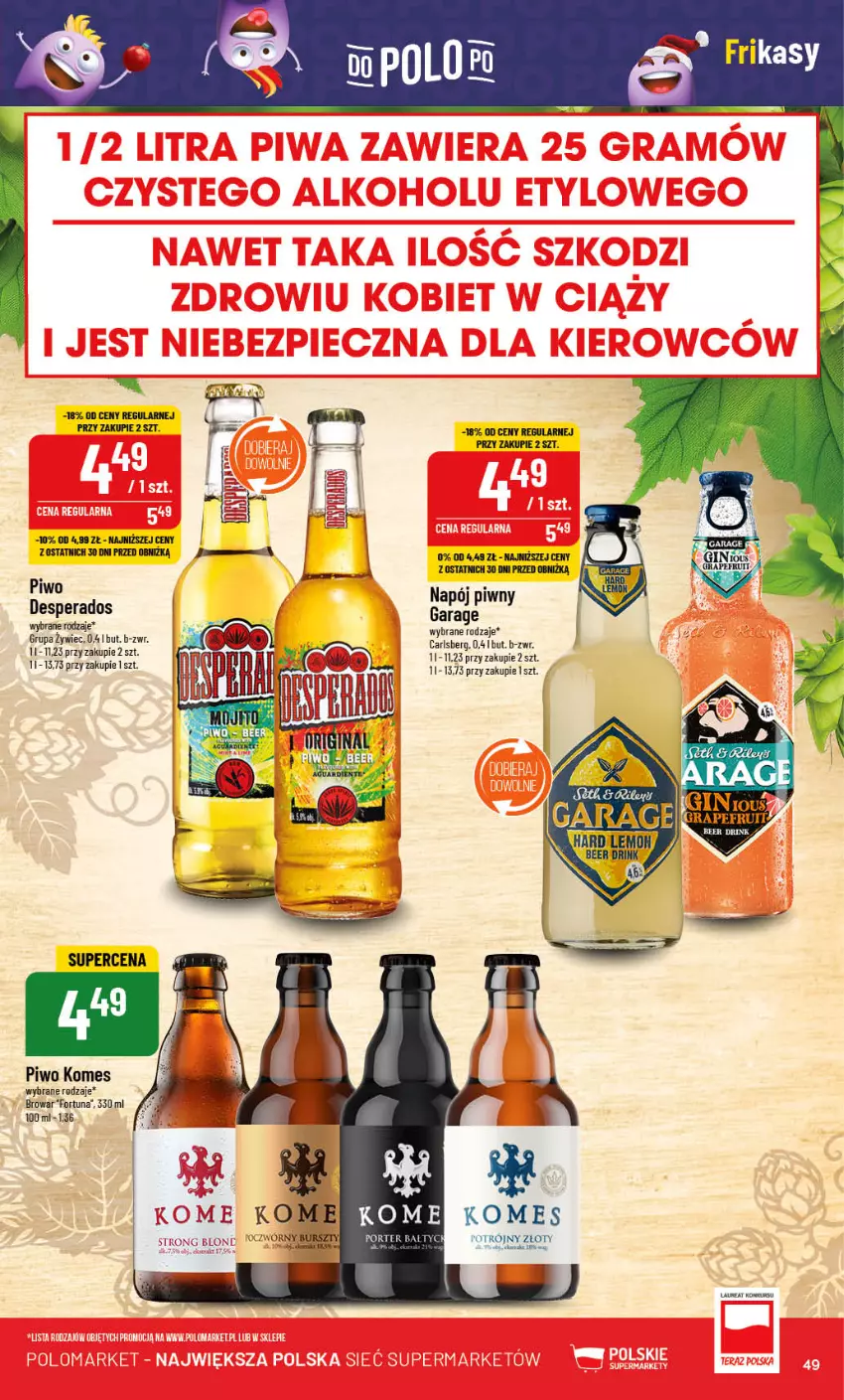 Gazetka promocyjna PoloMarket - Gazetka pomocyjna - ważna 29.11 do 05.12.2023 - strona 49 - produkty: Carlsberg, Desperados, Fortuna, Laur, Napój, Piwo