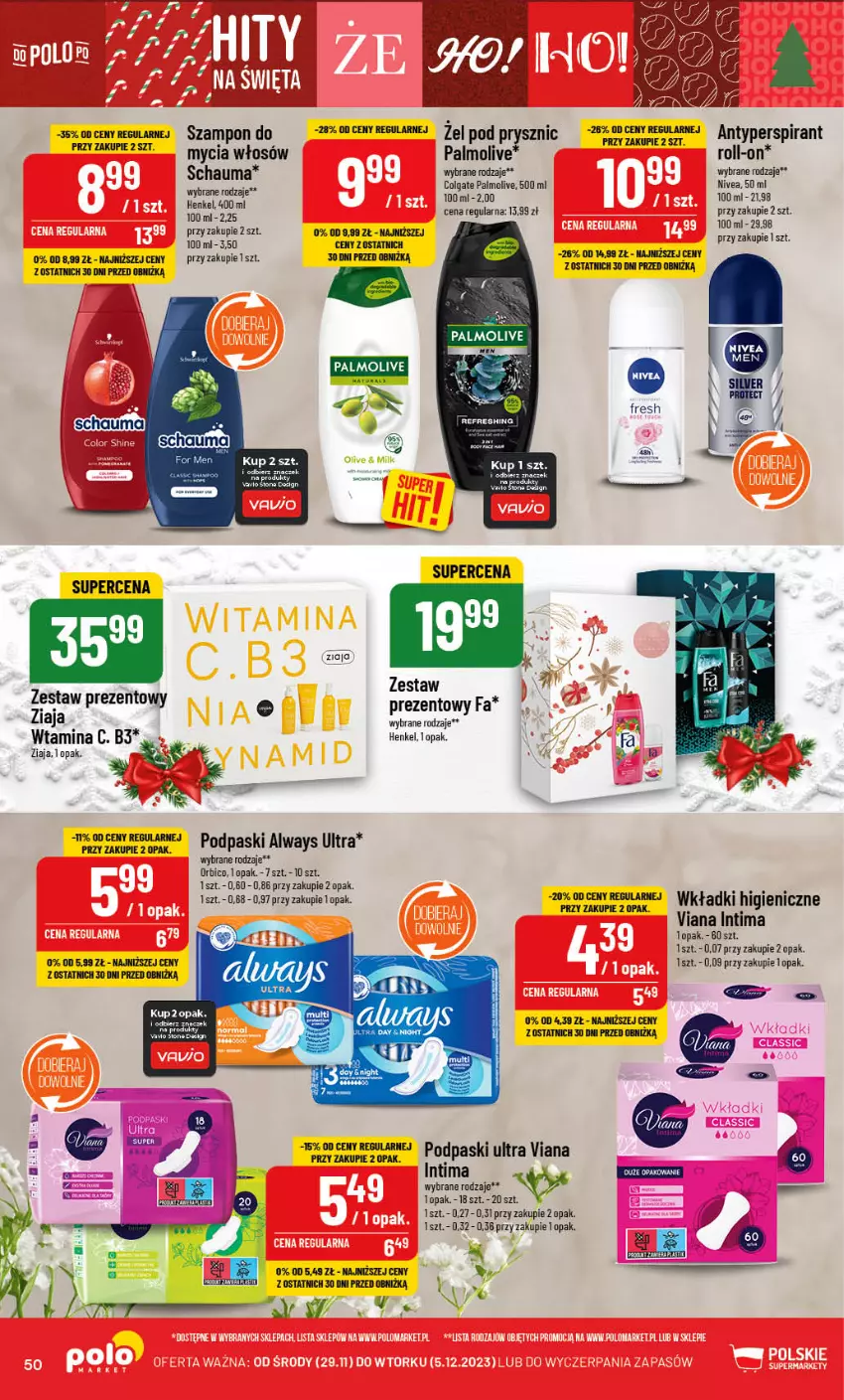 Gazetka promocyjna PoloMarket - Gazetka pomocyjna - ważna 29.11 do 05.12.2023 - strona 50 - produkty: Always, Always Ultra, Antyperspirant, BIC, Colgate, Fa, LG, Nivea, Palmolive, Podpaski, Schauma, Szampon, Wkładki, Ziaja