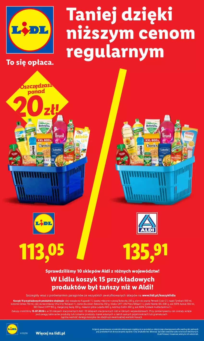 Gazetka promocyjna Lidl - Gazetka ważna od 6.08 do 8.08 - ważna 06.08 do 08.08.2026 - strona 4 - produkty: Bell, Bella, BoboVita, Danie dla dzieci, Deser, Dzieci, Gra, HiPP, Ketchup, Kosz, Kotlin, Kubuś, Kujawski, Lubella, Makaron, Mleko, Napój, Olej, Olej rzepakowy, Olej słonecznikowy, Oshee, Perwoll, Pilos, Płyn do prania, Por, Rama, Ryż, Ser, Sok, Tonik, Tymbark