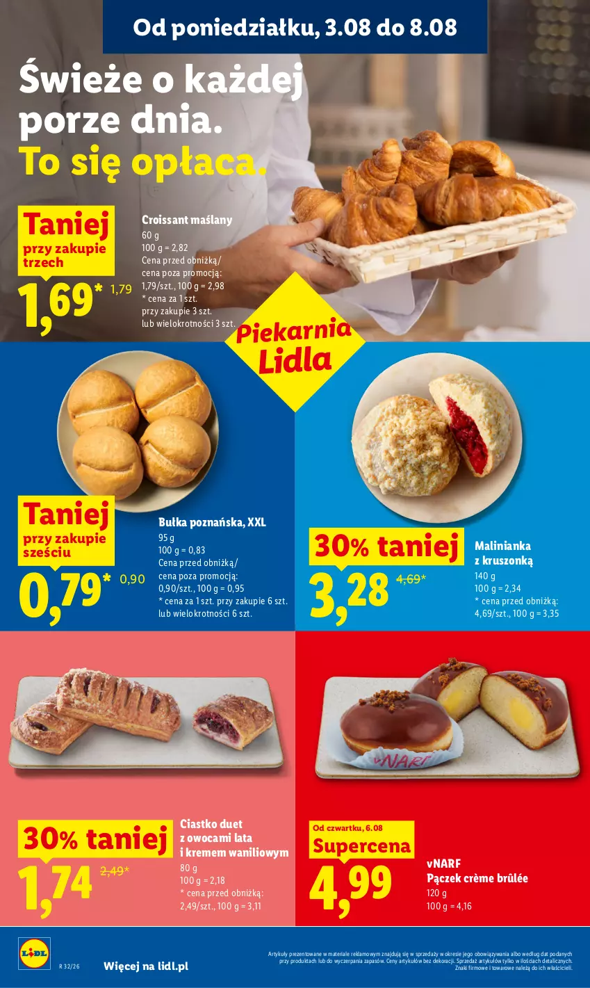 Gazetka promocyjna Lidl - Gazetka ważna od 6.08 do 8.08 - ważna 06.08 do 08.08.2026 - strona 54 - produkty: Bułka, Crème brûlée, Croissant, Pączek, Por