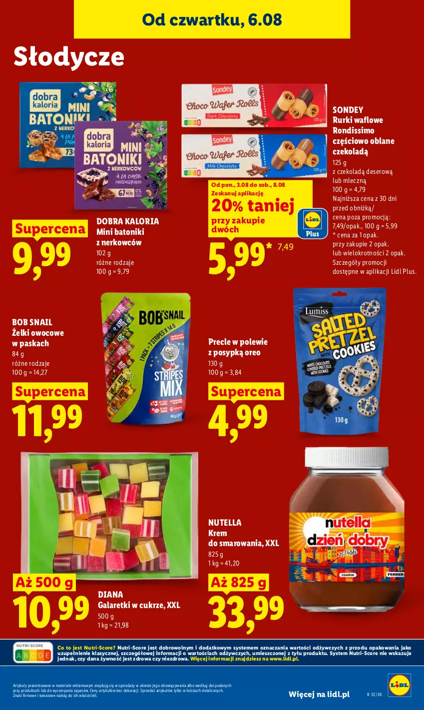 Gazetka promocyjna Lidl - Gazetka ważna od 6.08 do 8.08 - ważna 06.08 do 08.08.2026 - strona 79 - produkty: Baton, Deser, Gala, Galaretki, Nutella, Oreo, Precle, Rurki, Ser, Tonik