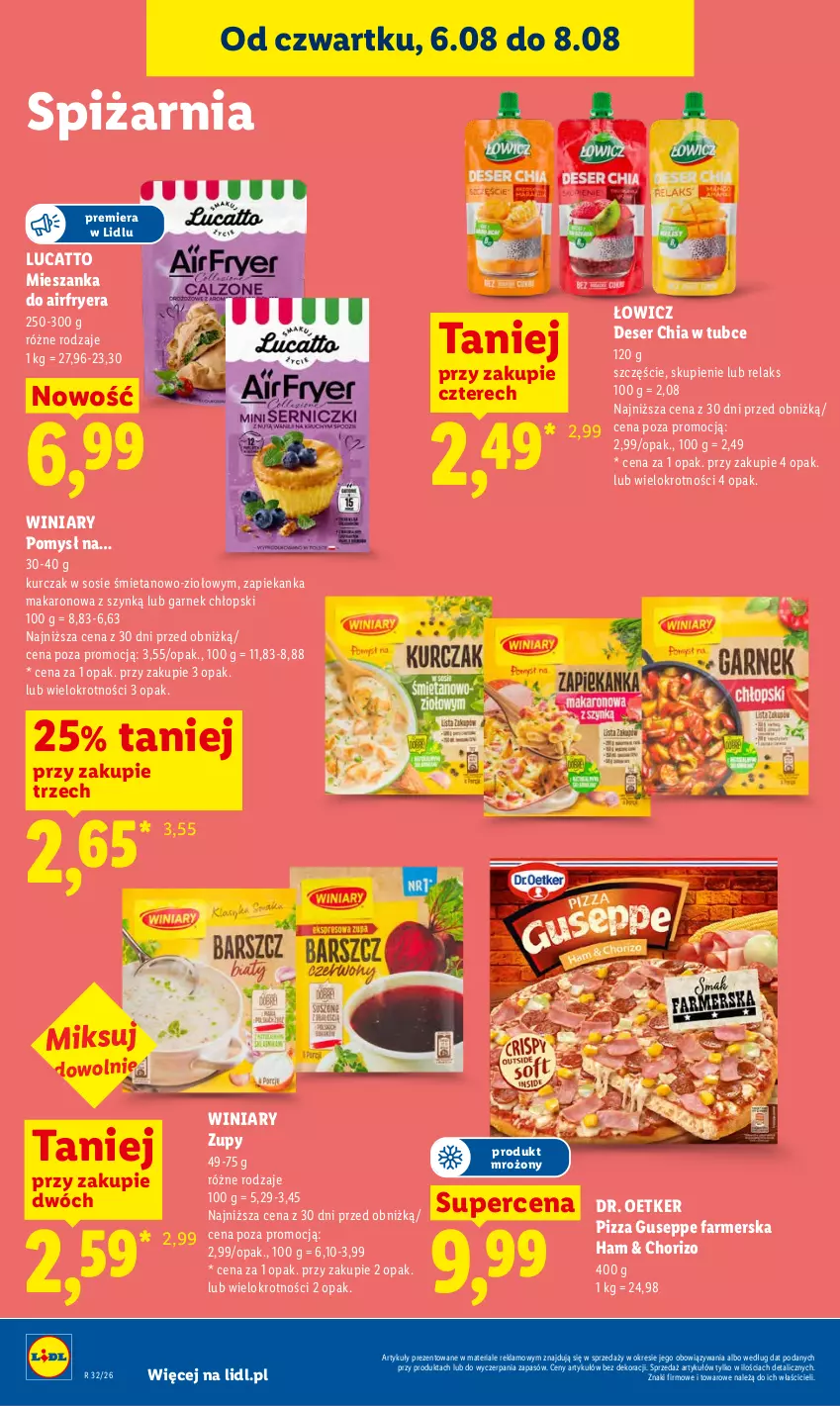 Gazetka promocyjna Lidl - Gazetka ważna od 6.08 do 8.08 - ważna 06.08 do 08.08.2026 - strona 82 - produkty: Chia, Deser, Dr. Oetker, Fa, Garnek, Kurczak, Makaron, Pizza, Ser, Sos, Winiary, Zapiekanka
