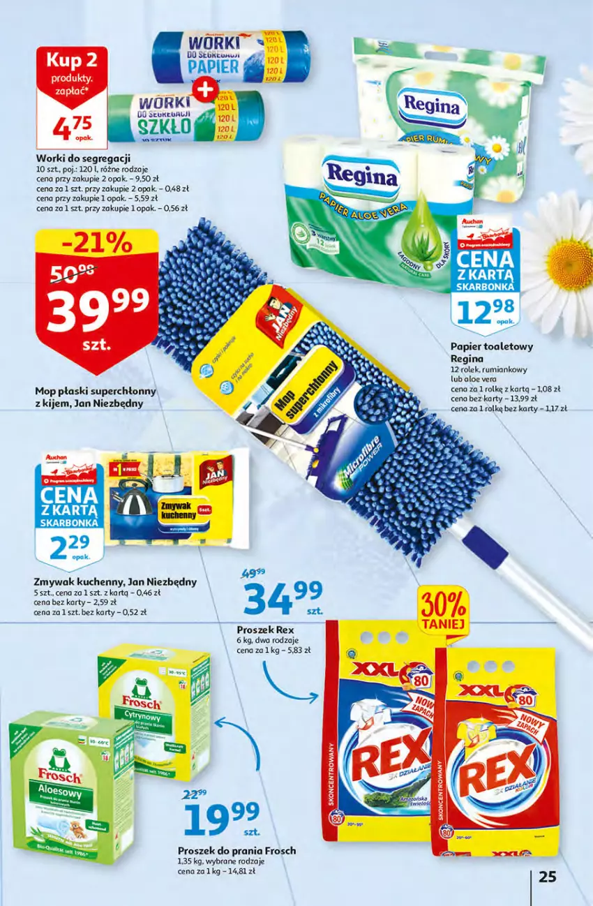 Gazetka promocyjna Auchan - przeNISKIE CENY Targi Wielkanocne Hipermarkety - ważna 31.03 do 06.04.2022 - strona 25 - produkty: Aloe vera, Frosch, Gin, Jan Niezbędny, Kije, Mop, Papier, Papier toaletowy, Proszek do prania, Rum