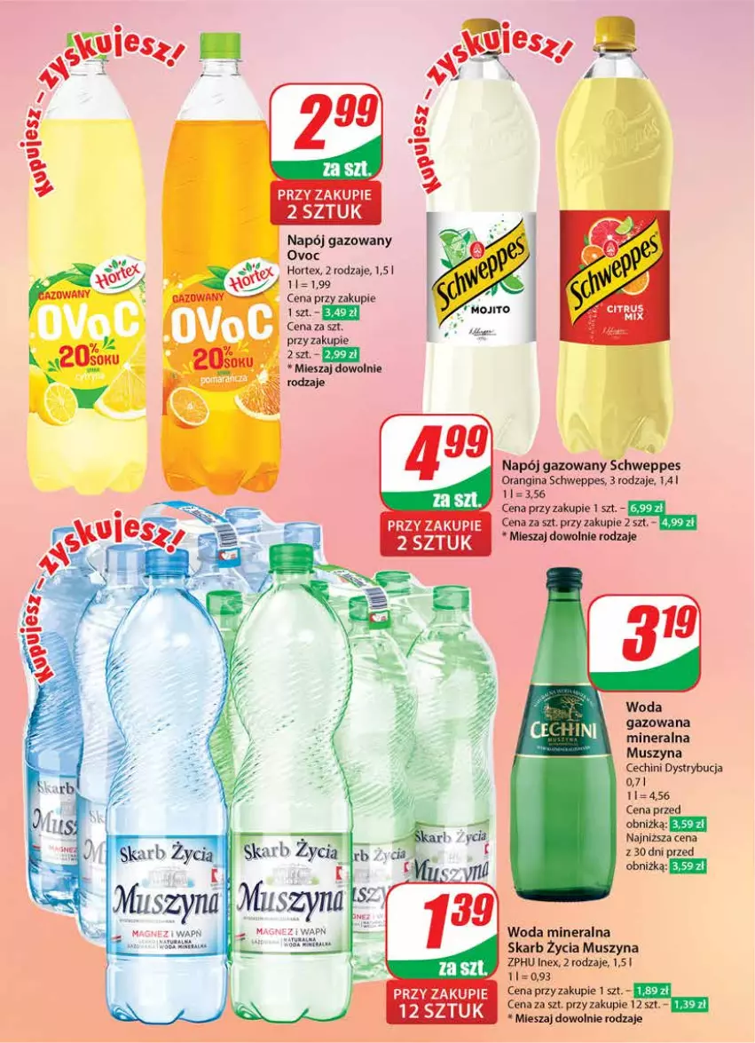 Gazetka promocyjna Dino - Gazetka 18 / 2024 - ważna 02.05 do 07.05.2024 - strona 2 - produkty: Gin, Hortex, Mus, Napój, Napój gazowany, Schweppes, Szyna, Woda, Woda gazowana, Woda mineralna