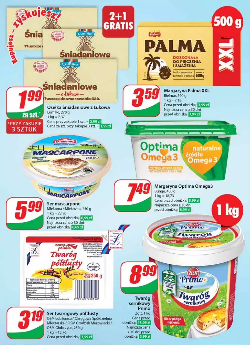 Gazetka promocyjna Dino - Gazetka 18 / 2024 - ważna 02.05 do 07.05.2024 - strona 40 - produkty: Danio, Margaryna, Mleko, Mlekovita, Optima, Optima Omega3, Palma, Ser, Ser twarogowy, Twaróg, Zott