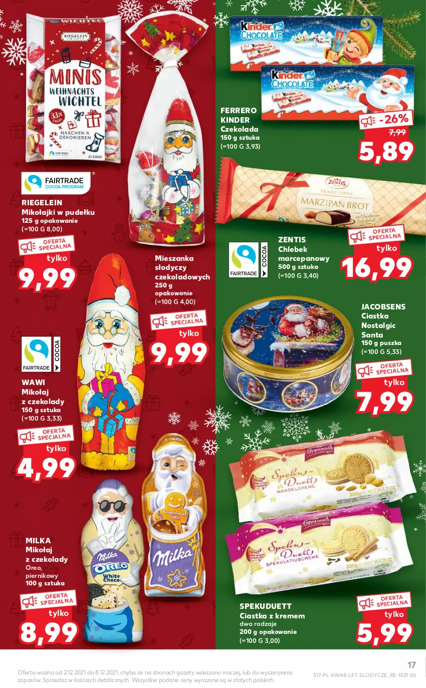 Gazetka promocyjna Kaufland - OFERTA TYGODNIA - ważna 02.12 do 08.12.2021 - strona 17 - produkty: Chleb, Ciastka, Czekolada, Ferrero, Jacobs, Kinder, LG, Lody, Milka, Oreo, Piernik