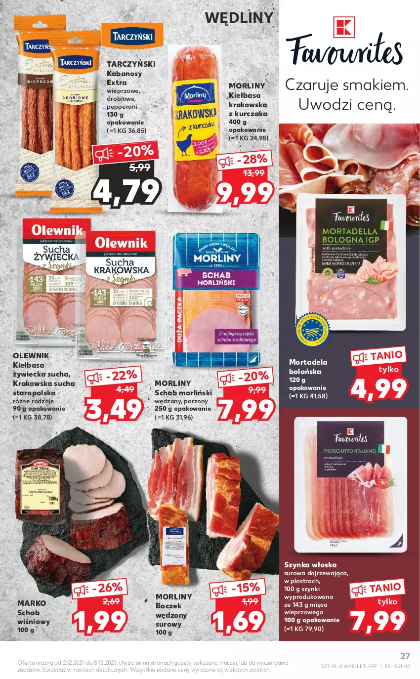 Gazetka promocyjna Kaufland - OFERTA TYGODNIA - ważna 02.12 do 08.12.2021 - strona 27 - produkty: Boczek, Kabanos, Kiełbasa, Kiełbasa krakowska, Kurczak, Morliny, Olewnik, Szynka, Tarczyński