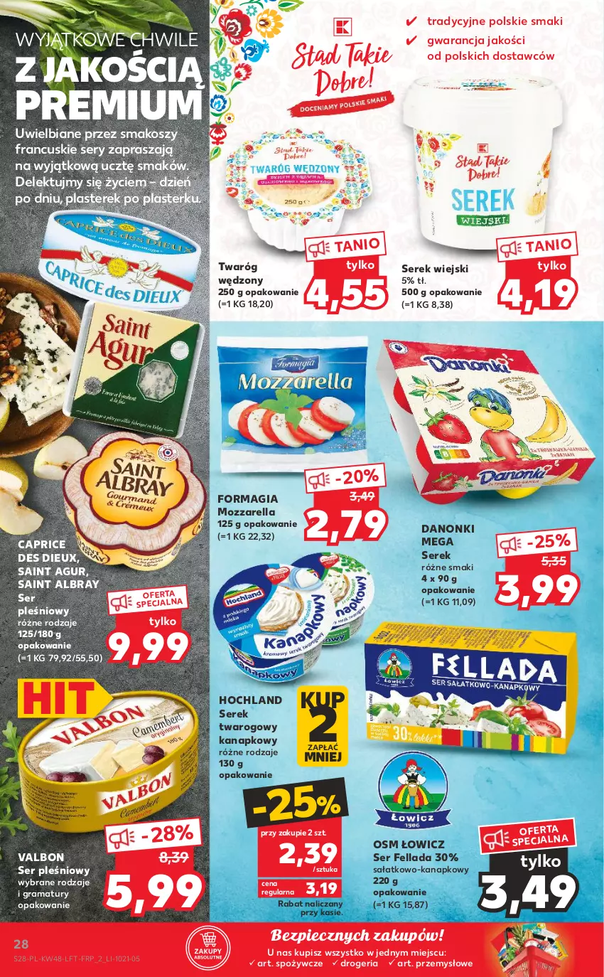 Gazetka promocyjna Kaufland - OFERTA TYGODNIA - ważna 02.12 do 08.12.2021 - strona 28 - produkty: Danonki, Gra, Hochland, Kosz, Mozzarella, Piec, Rama, Sałat, Ser, Ser pleśniowy, Serek, Serek twarogowy, Serek wiejski, Twaróg