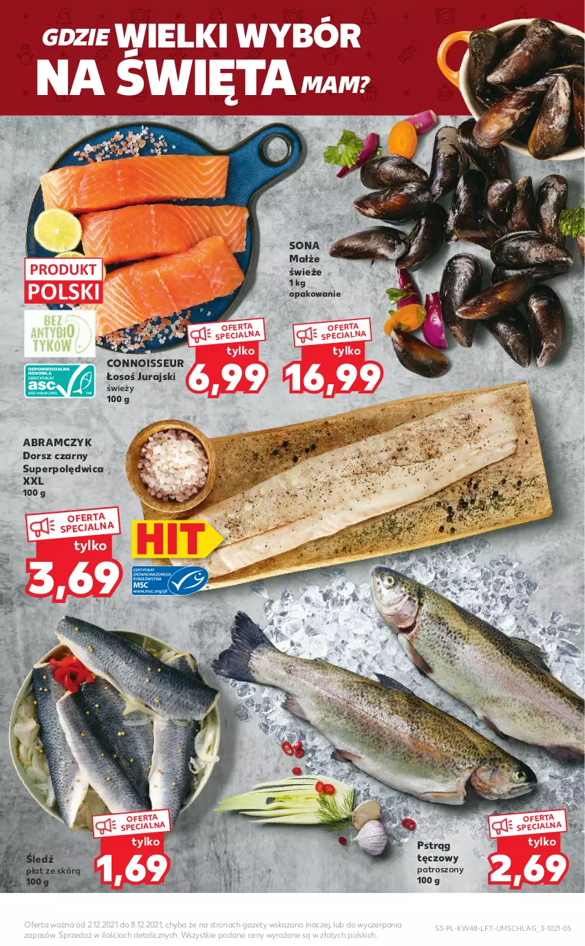 Gazetka promocyjna Kaufland - OFERTA TYGODNIA - ważna 02.12 do 08.12.2021 - strona 3 - produkty: Dorsz, Małże, Polędwica, Pstrąg, Pstrąg tęczowy