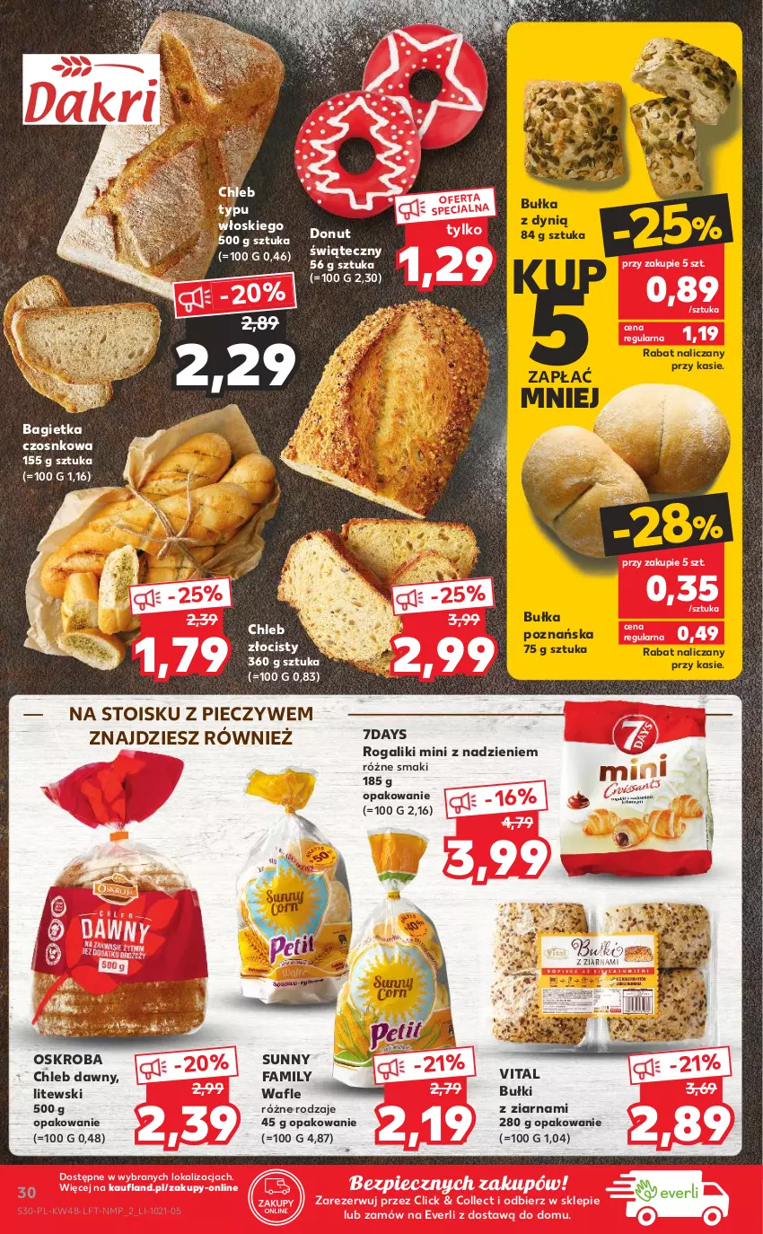 Gazetka promocyjna Kaufland - OFERTA TYGODNIA - ważna 02.12 do 08.12.2021 - strona 30 - produkty: Bagietka, Bagietka czosnkowa, Bułka, Chleb, Chleb typu włoskiego, Donut, Dynią, Fa, Piec, Rogal, Wafle