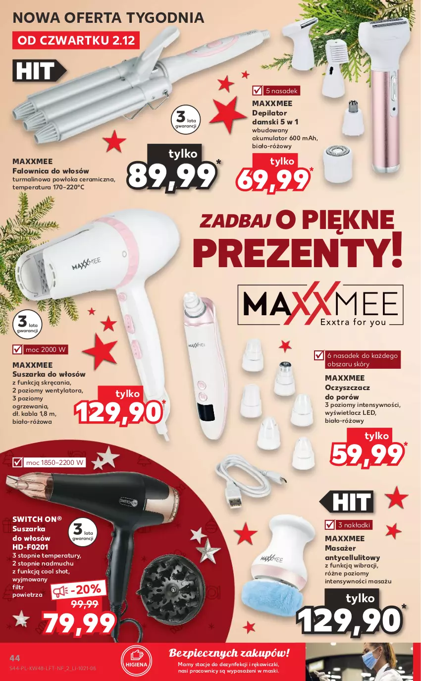 Gazetka promocyjna Kaufland - OFERTA TYGODNIA - ważna 02.12 do 08.12.2021 - strona 44 - produkty: Akumulator, Depilator, Fa, Masażer, Piec, Por, Suszarka, Top