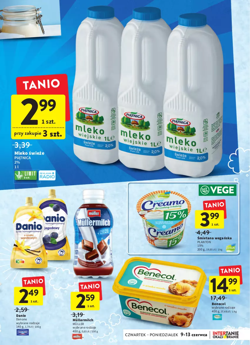 Gazetka promocyjna Intermarche - Okazjobranie - ważna 09.06 do 13.06.2022 - strona 23 - produkty: Benecol, Danio, Danone, Mleko, Müller, Müllermilch, Piątnica