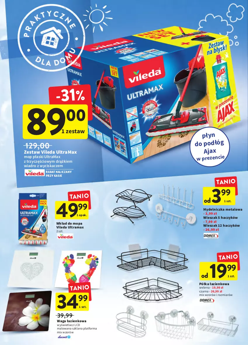 Gazetka promocyjna Intermarche - Okazjobranie - ważna 09.06 do 13.06.2022 - strona 34 - produkty: Ajax, Haczyk, LANA, Mop, Mydelniczka, Półka, Półka łazienkowa, Rama, Vileda, Waga, Waga łazienkowa, Wiadro, Wiadro z wyciskaczem, Wieszak, Wkład do mopa