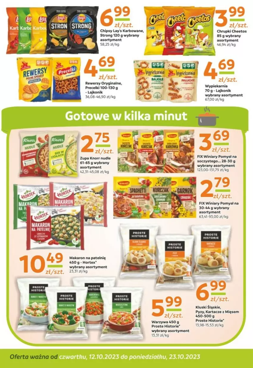 Gazetka promocyjna Gama - ważna 12.10 do 23.10.2023 - strona 11 - produkty: Cheetos, Chipsy, Chrupki, Hortex, Knorr, Lajkonik, Makaron, Precelki, Warzywa, Winiary, Zupa