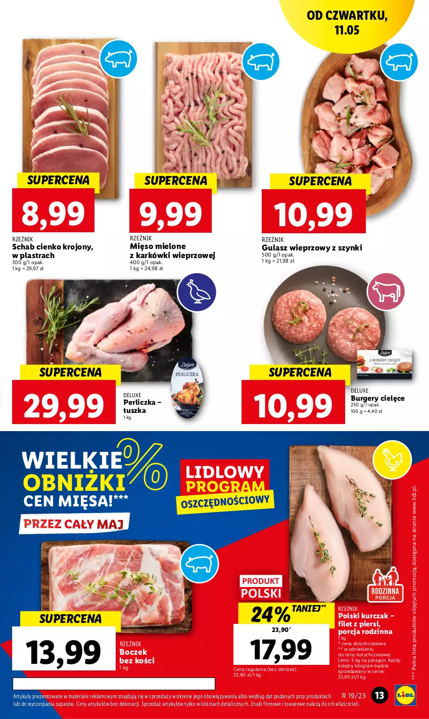 Gazetka promocyjna Lidl - GAZETKA - ważna 11.05 do 13.05.2023 - strona 17 - produkty: Boczek, Boczek bez kości, Burger, Gra, Kurczak, Mięso, Mięso mielone, Olej, Perliczka, Por, Tusz