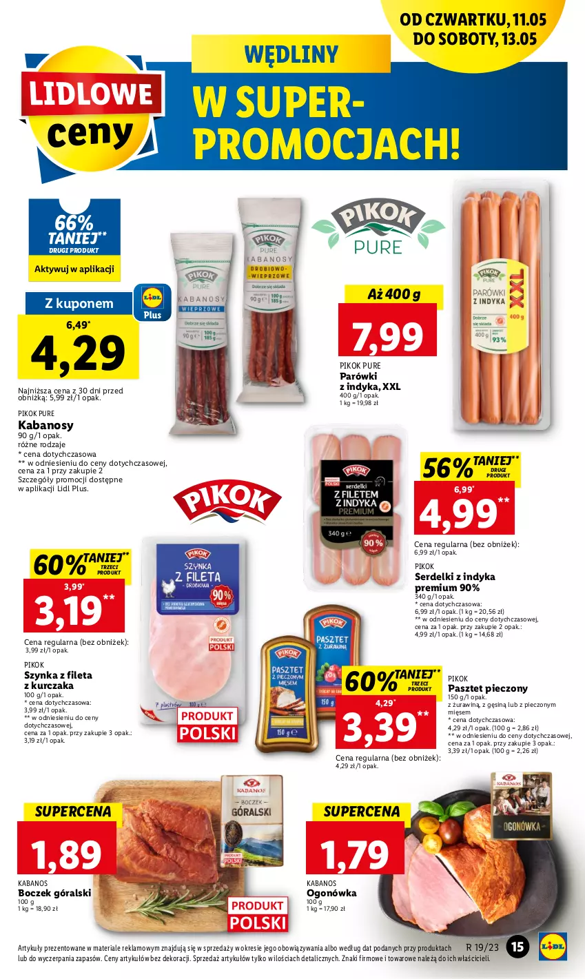 Gazetka promocyjna Lidl - GAZETKA - ważna 11.05 do 13.05.2023 - strona 19 - produkty: Boczek, Kabanos, Kurczak, Ogonówka, Parówki, Parówki z indyka, Pasztet, Piec, PIKOK, Pur, Ser, Serdelki, Szynka