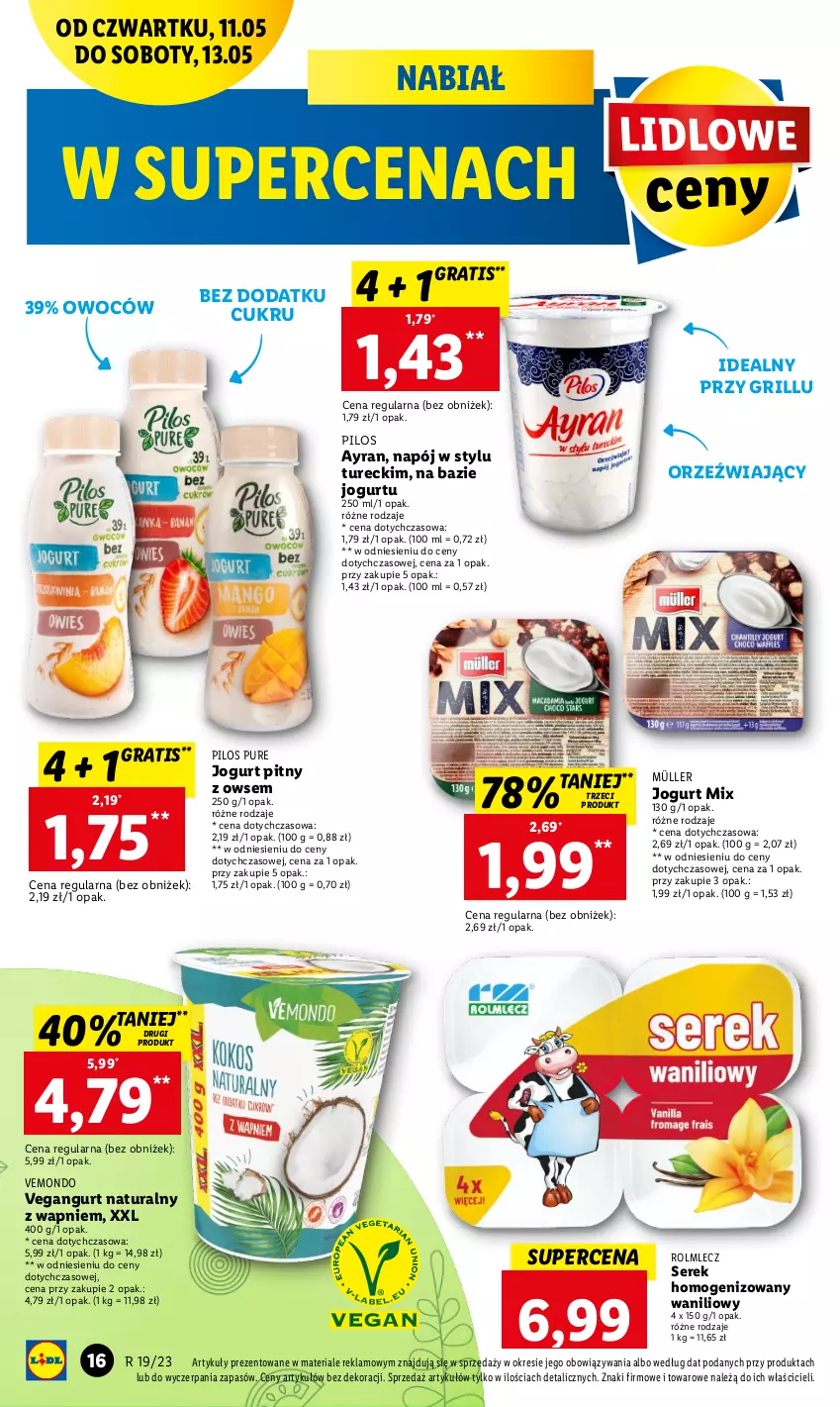 Gazetka promocyjna Lidl - GAZETKA - ważna 11.05 do 13.05.2023 - strona 20 - produkty: Gra, Grill, Jogurt, Jogurt pitny, Müller, Napój, Pilos, Pur, Rolmlecz, Ser, Serek, Serek homogenizowany, Vegangurt