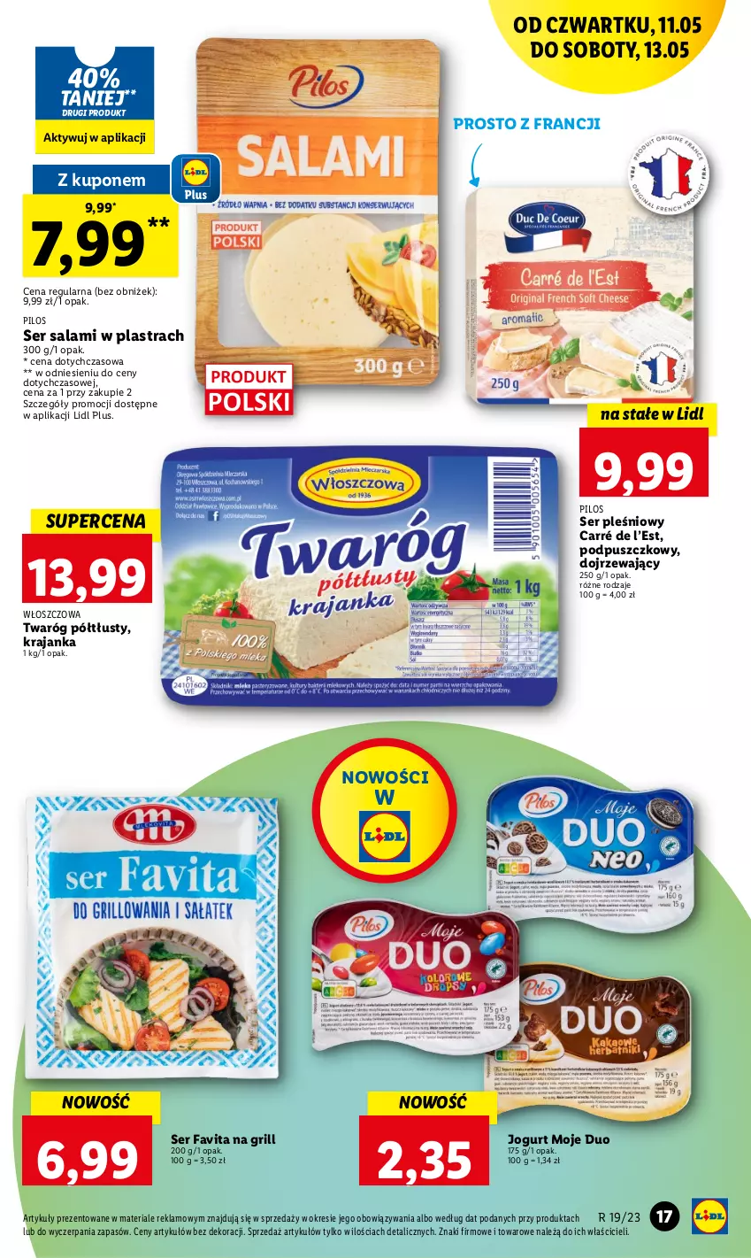 Gazetka promocyjna Lidl - GAZETKA - ważna 11.05 do 13.05.2023 - strona 21 - produkty: Fa, Favita, Grill, Jogurt, Pilos, Salami, Ser, Ser pleśniowy, Ser salami, Twaróg, Twaróg półtłusty