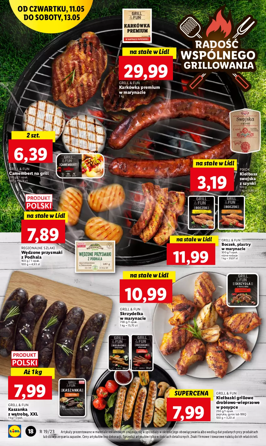 Gazetka promocyjna Lidl - GAZETKA - ważna 11.05 do 13.05.2023 - strona 22 - produkty: Boczek, Camembert, Grill, Gyros, Kasza, Kaszanka, Kiełbasa, Papryka, PIKOK, Przysmaki