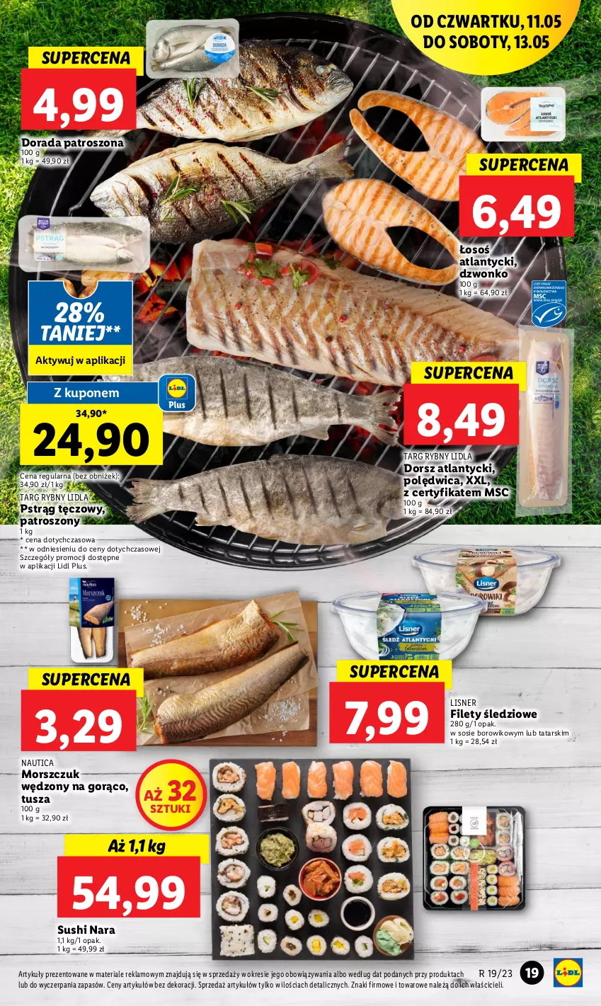 Gazetka promocyjna Lidl - GAZETKA - ważna 11.05 do 13.05.2023 - strona 23 - produkty: Dorsz, Lisner, Polędwica, Pstrąg, Pstrąg tęczowy, Sos, Sushi, Tusz, Wiko