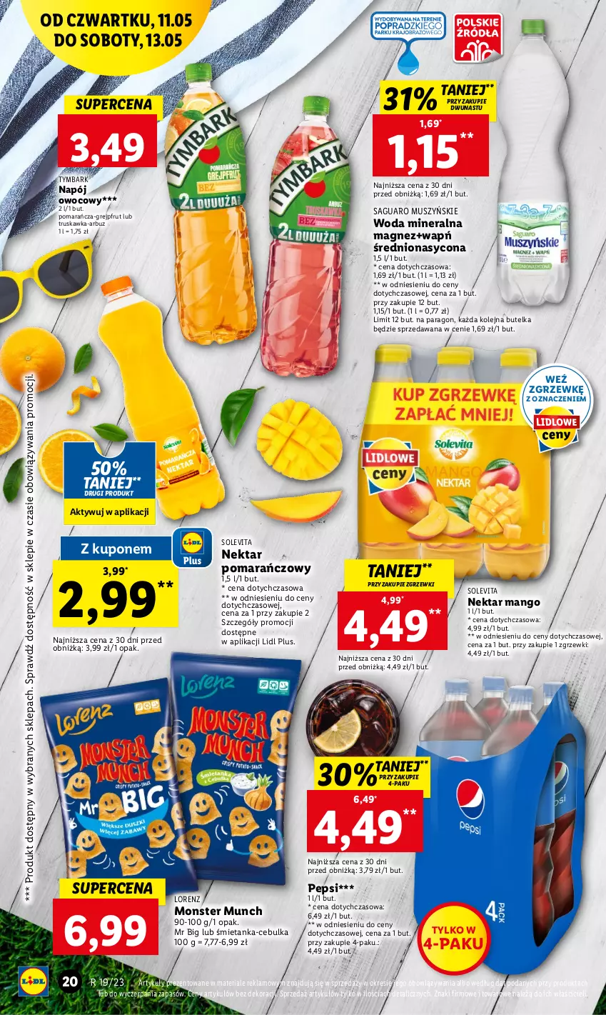 Gazetka promocyjna Lidl - GAZETKA - ważna 11.05 do 13.05.2023 - strona 24 - produkty: Arbuz, Grejpfrut, Lorenz, Magnez, Mango, Monster Munch, Mus, Napój, Nektar, Olej, Pepsi, Tymbark, Woda, Woda mineralna