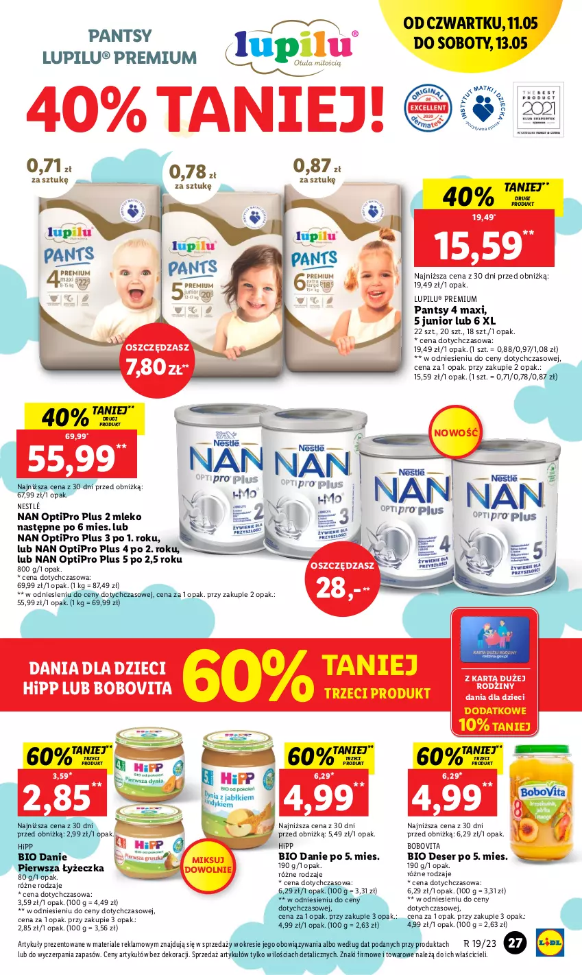 Gazetka promocyjna Lidl - GAZETKA - ważna 11.05 do 13.05.2023 - strona 33 - produkty: BoboVita, Deser, Dzieci, HiPP, Mleko, NAN Optipro, Nestlé, O nas, Ser