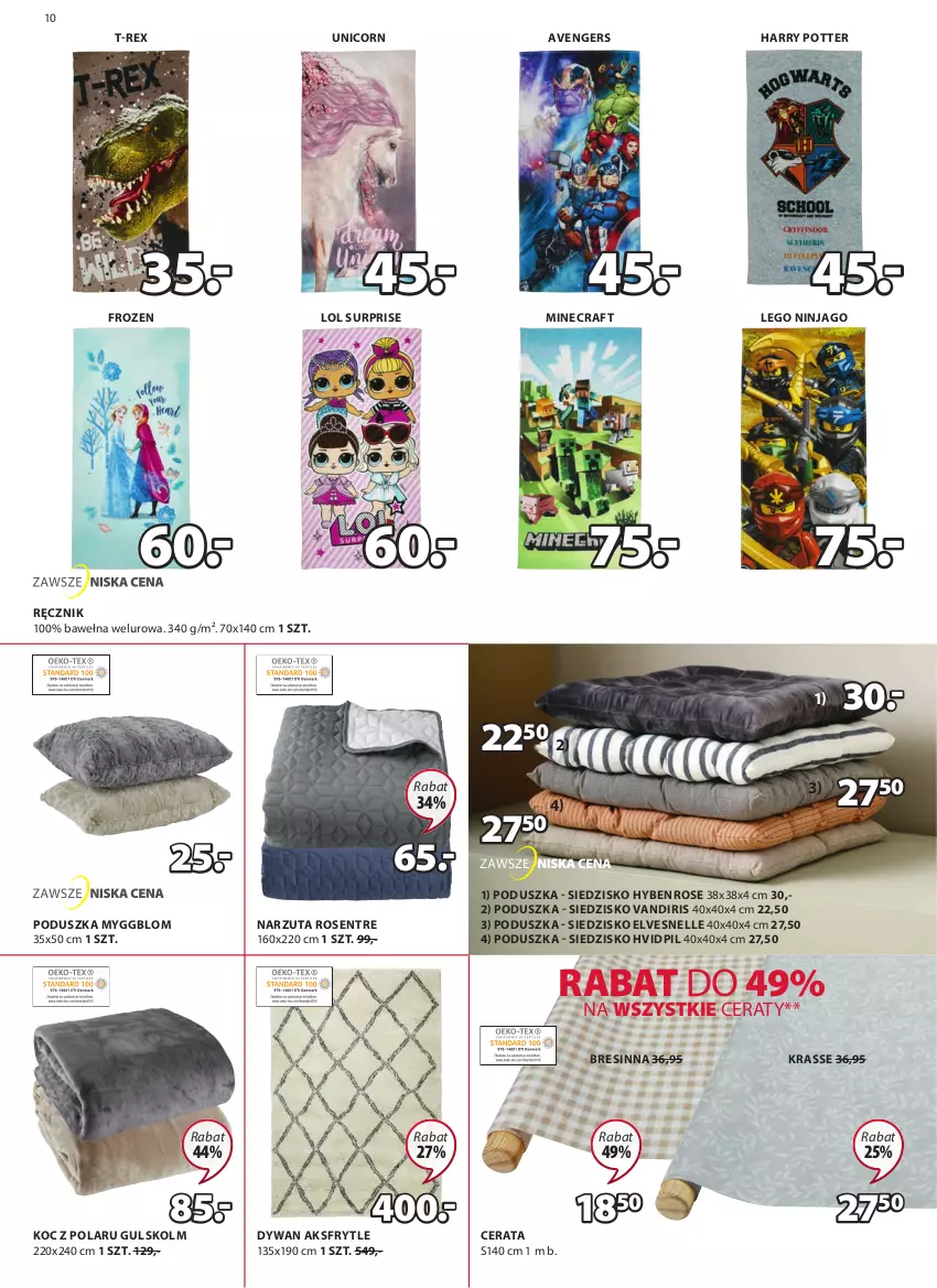 Gazetka promocyjna Jysk - Oferta tygodnia - ważna 06.07 do 19.07.2022 - strona 11 - produkty: Avengers, Dywan, Frozen, Harry Potter, Koc, LEGO, LEGO Ninjago, Minecraft, Narzuta, Poduszka, Ręcznik, Siedzisko, Wełna