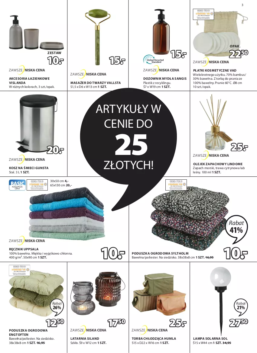 Gazetka promocyjna Jysk - Oferta tygodnia - ważna 06.07 do 19.07.2022 - strona 4 - produkty: Dozownik, Dozownik mydła, Isla, Kosz, Lampa, Latarnia, Masażer, Olej, Płatki kosmetyczne, Poduszka, Ręcznik, Siedzisko, Silan, Torba, Wełna