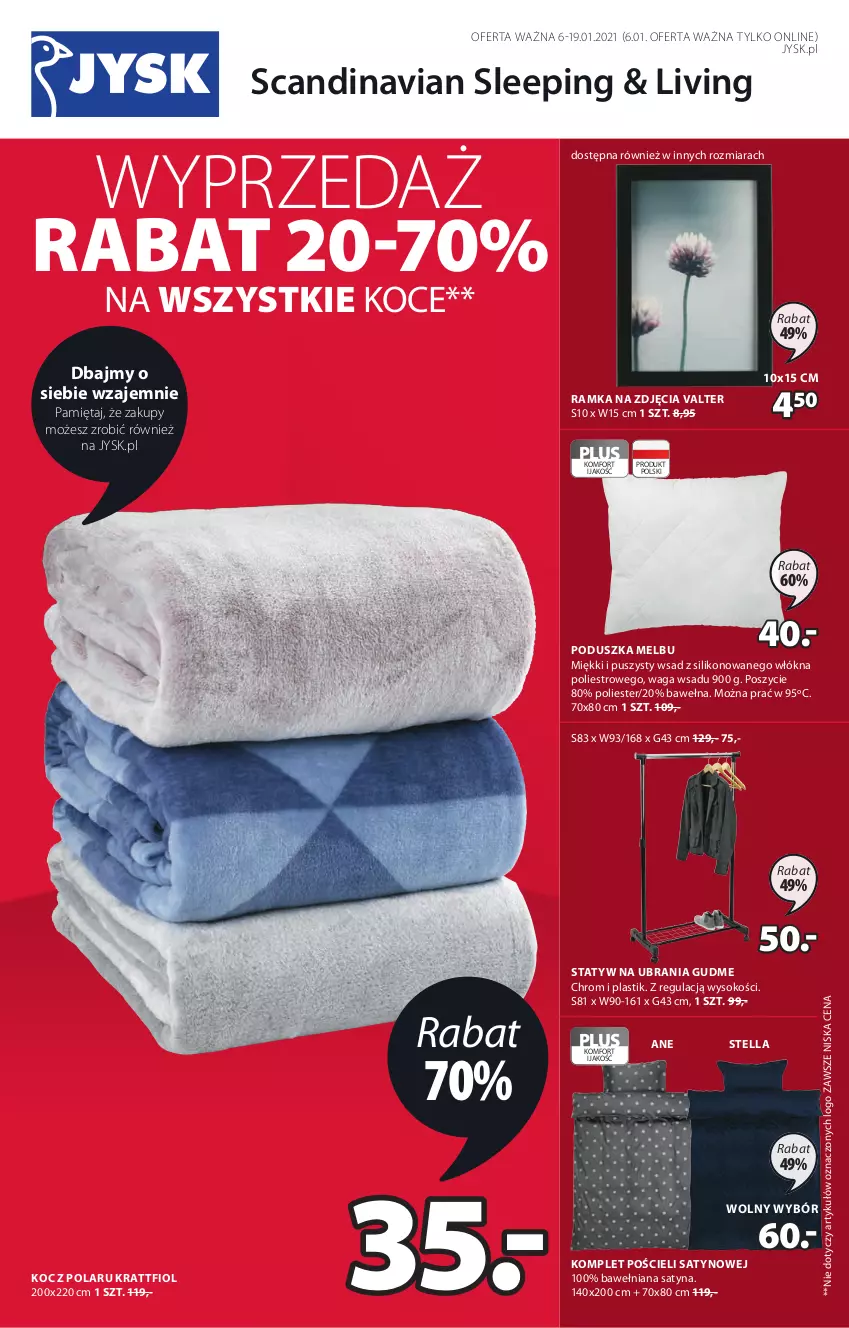 Gazetka promocyjna Jysk - Rabaty 20-70% - ważna 06.01 do 19.01.2021 - strona 2 - produkty: Koc, Komplet pościeli, Mięta, Poduszka, Pościel, Ramka, Sok, Statyw na ubrania, Ubrania, Waga, Wełna