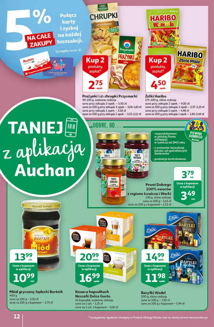 Gazetka promocyjna Auchan - Hiperoszczędzanie z aplikacją Auchan Hipermarkety - ważna 23.09 do 29.09.2021 - strona 12 - produkty: Baryłki, Chrupki, Dolce Gusto, Gry, Haribo, Kawa, Miód, Przysnacki, Tran