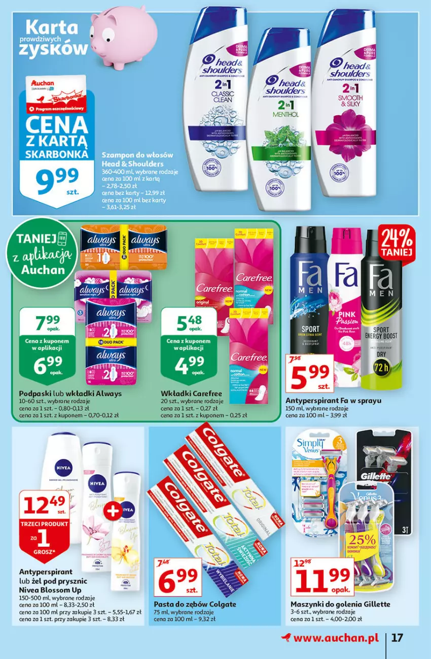 Gazetka promocyjna Auchan - Hiperoszczędzanie z aplikacją Auchan Hipermarkety - ważna 23.09 do 29.09.2021 - strona 17 - produkty: Antyperspirant, Colgate, Fa, Gillette, LG, Nivea, Pasta do zębów