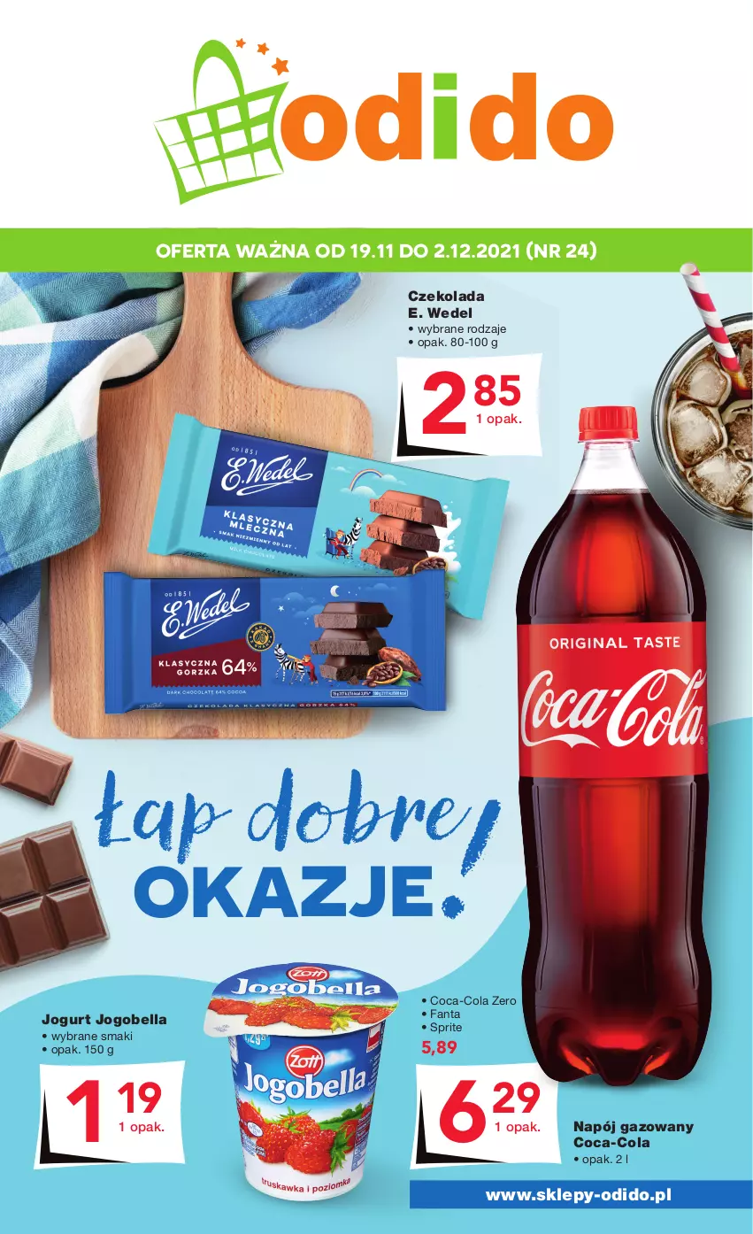 Gazetka promocyjna Odido - Łap dobre OKAZJE! - ważna 19.11 do 02.12.2021 - strona 1 - produkty: Bell, Bella, Coca-Cola, Czekolada, E. Wedel, Fa, Fanta, Jogobella, Jogurt, Napój, Napój gazowany, Sprite