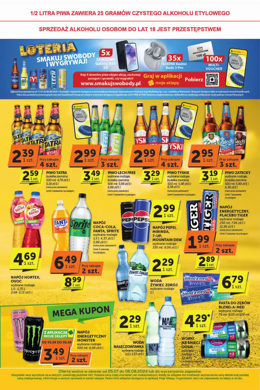 Gazetka promocyjna ABC - ważna 25.07 do 06.08.2024 - strona 4 - produkty: Blend-a-Med, Body, Coca-Cola, Fa, Fanta, Hortex, Mirinda, Nałęczowianka, Napój, Pasta do zębów, Pepsi, Piwo, Sprite, Tatra, Tiger, Tyskie, Woda