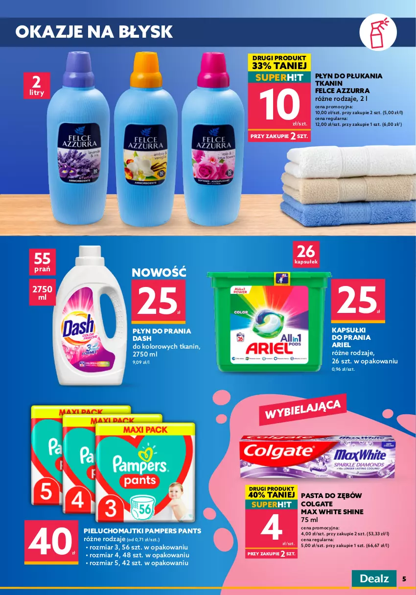 Gazetka promocyjna Dealz - Nowa gazetka Dealz - sprawdź ofertę! - ważna 06.10 do 19.10.2021 - strona 5 - produkty: Ariel, Colgate, Kapsułki do prania, LG, Majtki, Pampers, Pasta do zębów, Pieluchomajtki, Płyn do płukania, Płyn do prania, Podkład, Podkładka