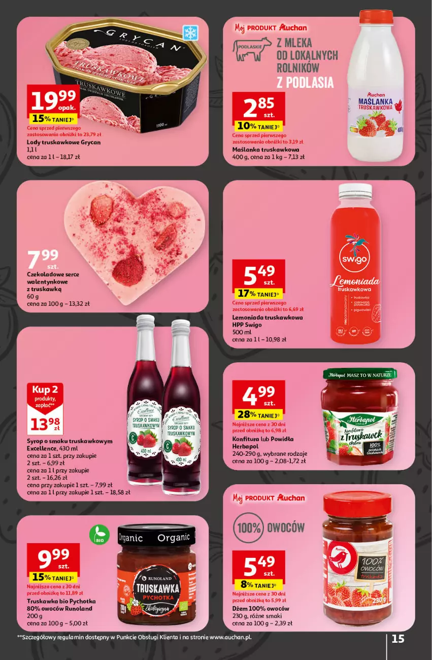 Gazetka promocyjna Auchan - Gazetka Z miłości do okazji Hipermarket Auchan - ważna 08.02 do 14.02.2024 - strona 15 - produkty: Dżem, Gry, Herbapol, HP, Konfitura, Lemoniada, Lody, Maślanka, Rolnik, Runoland, Ser, Syrop