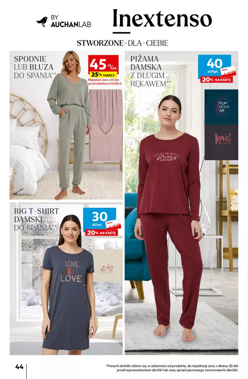 Gazetka promocyjna Auchan - Gazetka Z miłości do okazji Hipermarket Auchan - ważna 08.02 do 14.02.2024 - strona 44 - produkty: Bluza, Piżama, Spodnie, T-shirt