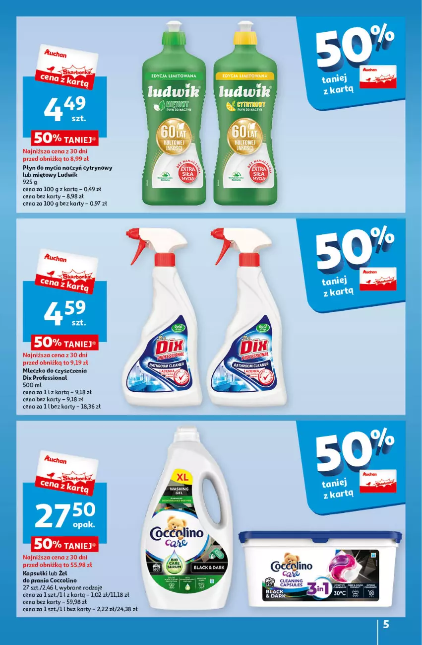 Gazetka promocyjna Auchan - Gazetka Z miłości do okazji Hipermarket Auchan - ważna 08.02 do 14.02.2024 - strona 5 - produkty: Coccolino, Do mycia naczyń, Ludwik, Mleczko, Płyn do mycia, Płyn do mycia naczyń