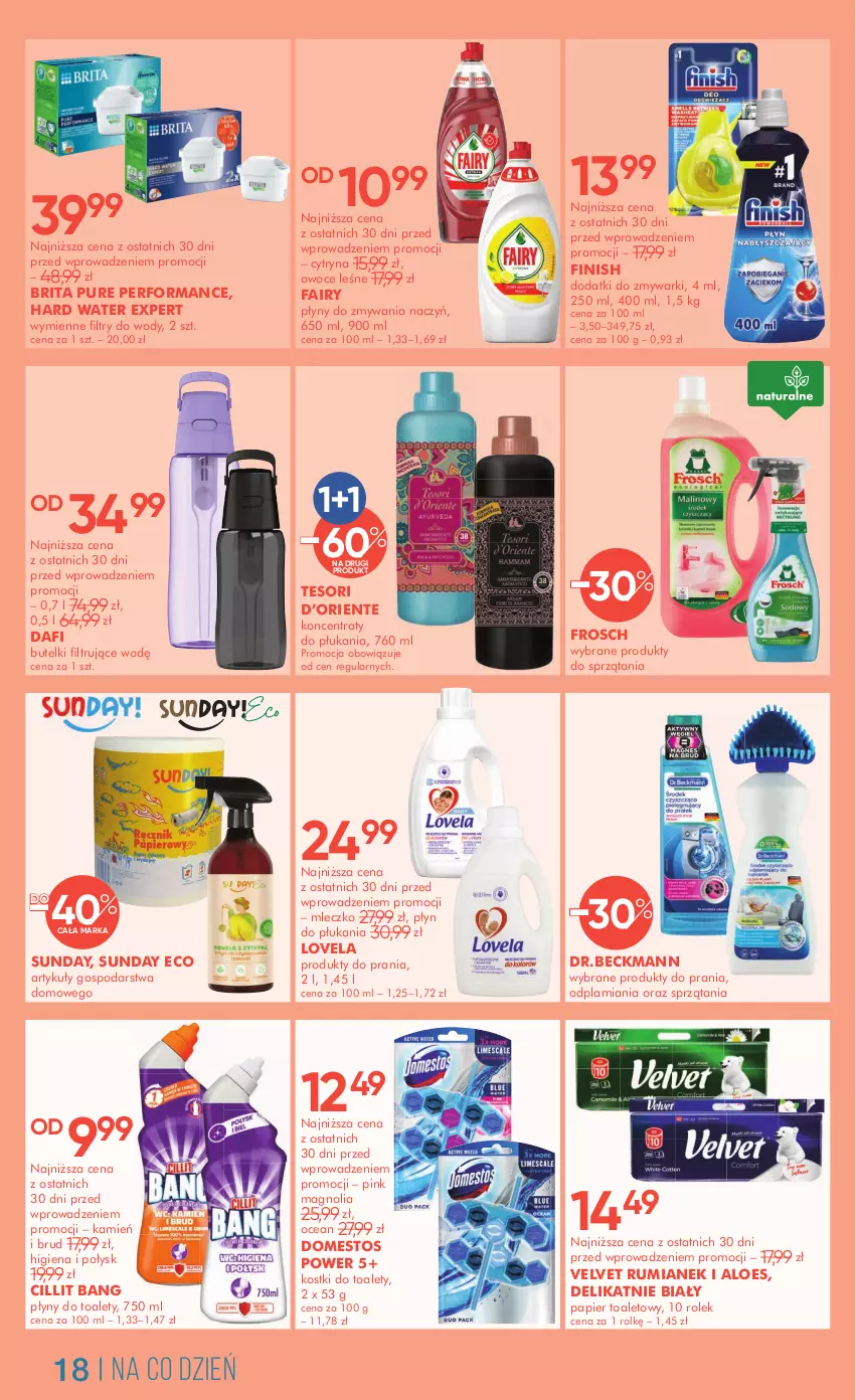 Gazetka promocyjna Super Pharm - Gazetka - ważna 19.03 do 01.04.2025 - strona 18 - produkty: Brit, Brita, Cillit Bang, Domestos, Fa, Fairy, Finish, Frosch, Lovela, Mleczko, Owoce, Papier, Papier toaletowy, Płyn do płukania, Pur, Rum, Velvet, Zmywarki