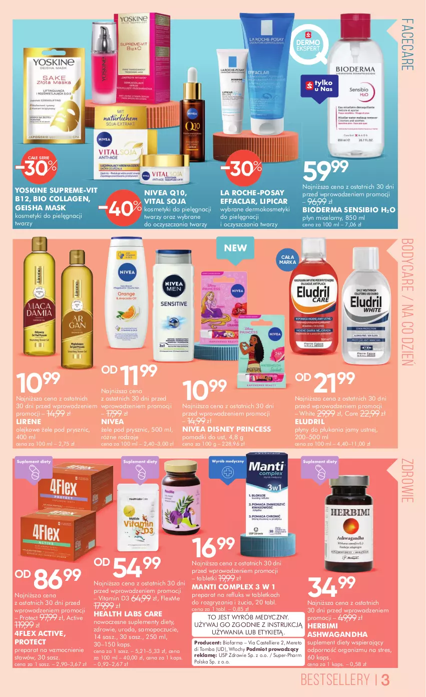 Gazetka promocyjna Super Pharm - Gazetka - ważna 19.03 do 01.04.2025 - strona 3 - produkty: Bioderma, Body, Disney, Fa, Gry, Kosmetyki do pielęgnacji, La Roche-Posay, Lirene, Mop, Nivea, Nivea Q10, Olej, Płyn micelarny, Por, Ser, Suplement diety, Tablet, Waga, Yoskine, Zdrowie